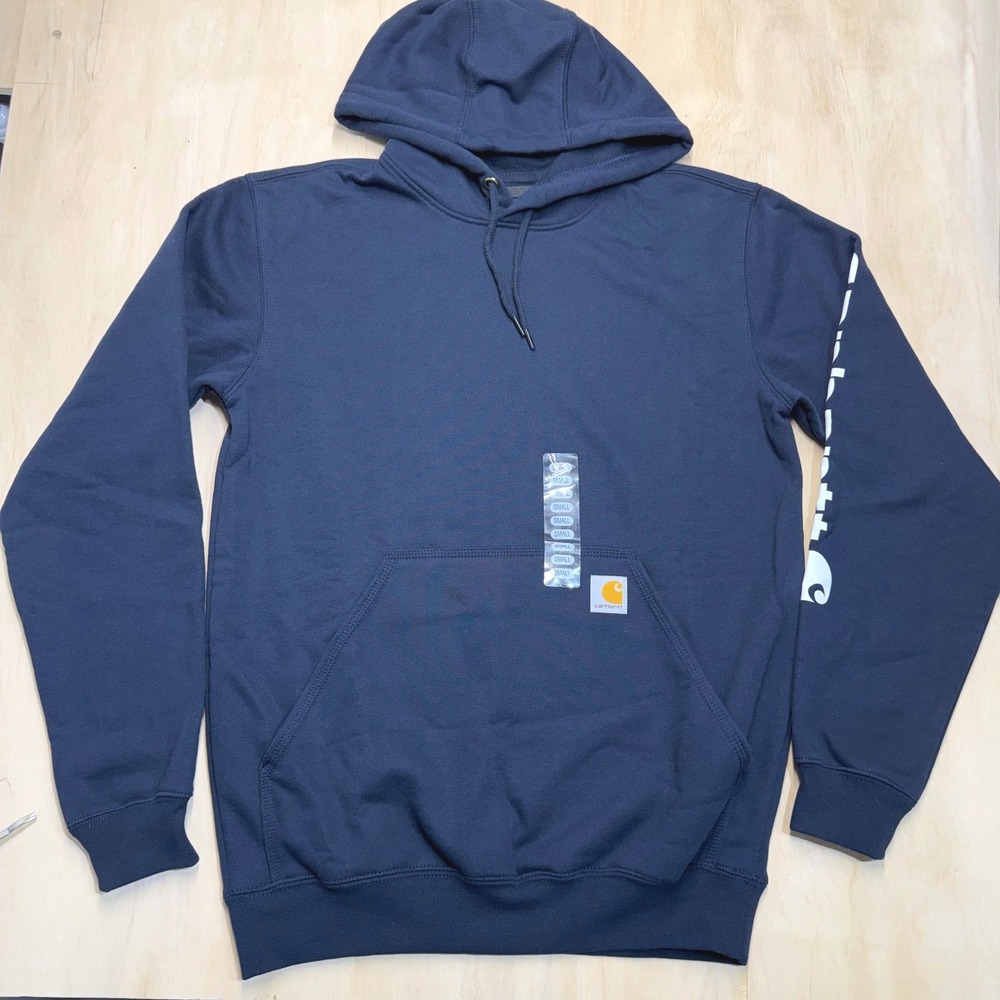Carhartt Mens Loose Fit Midweight Logo Sleeve Hoodie Navy K288-472 Small NWT - Picture 2 of 11